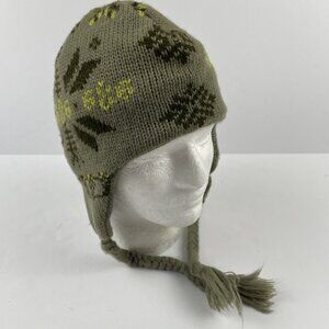 686 Knit Beanie Adult OS Ear Flaps Tassels Green Snowflakes Logo Winter Ski